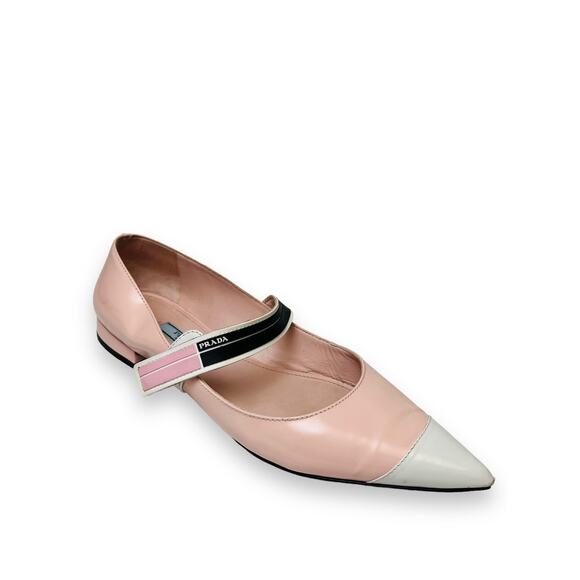 PRADA Pink Patent Leather Cap Toe Pointed Strap Closure Mary Jane Flats 37.5 - Picture 2 of 9